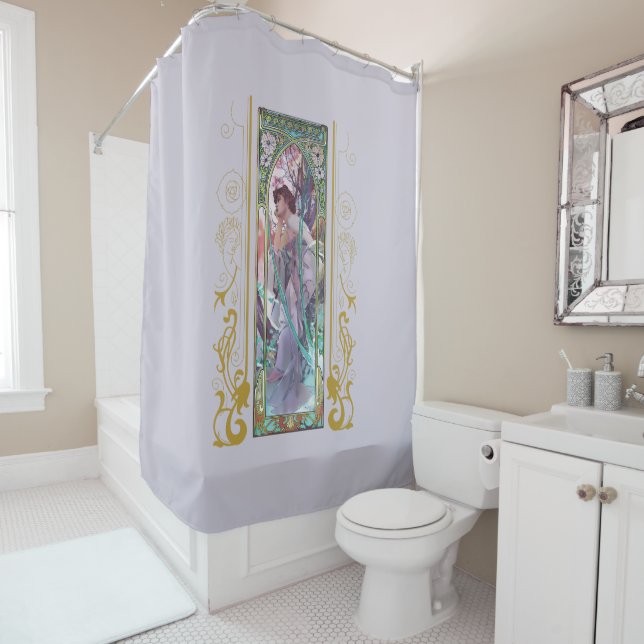Art Nouveau Alphonse Mucha Evening Contemplation  Shower Curtain (In Situ)