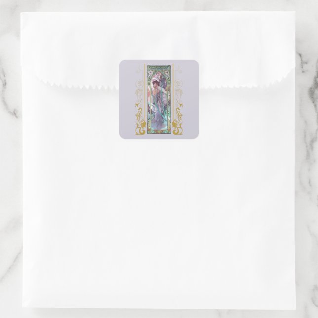 Art Nouveau Alphonse Mucha Evening Contemplation  Square Sticker (Bag)