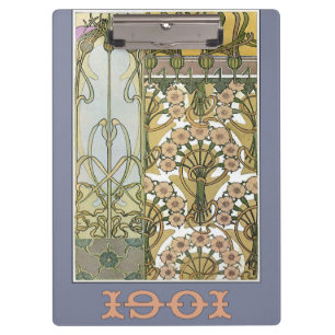 Art nouveau alphonse mucha floral art 1901 clipboard