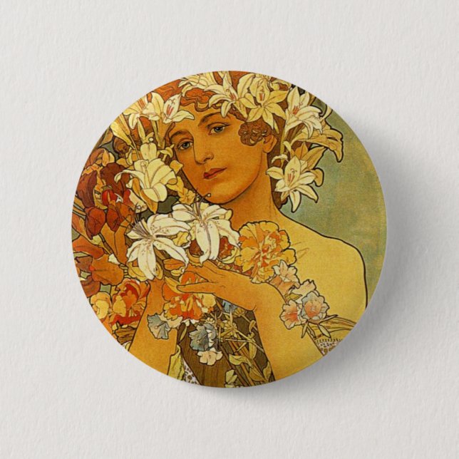 Art Nouveau Alphonse Mucha Flower 6 Cm Round Badge (Front)