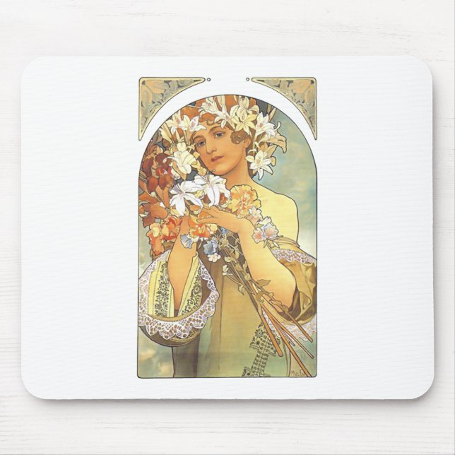 Art Nouveau - Alphonse Mucha "Flower" Mouse Mat (Front)