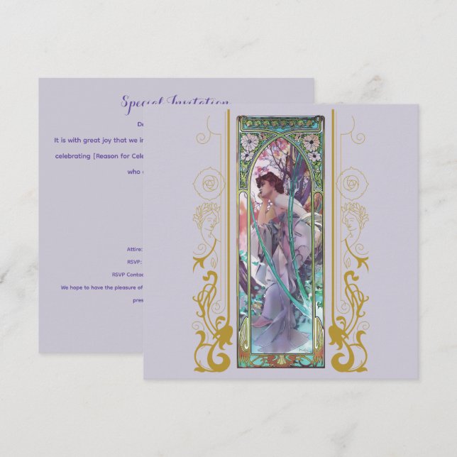 Art Nouveau Alphonse Mucha for any occasion Invitation (Front/Back)