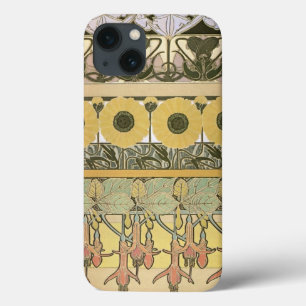 Art nouveau alphonse mucha fuschia sunflower flora iPhone 13 case