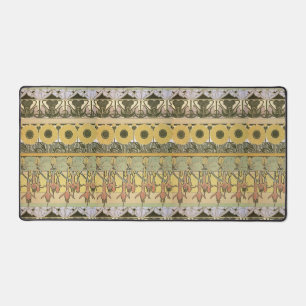 Art nouveau alphonse mucha fuschia sunflower flora desk mat