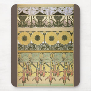 Art nouveau alphonse mucha fuschia sunflower flora mouse mat