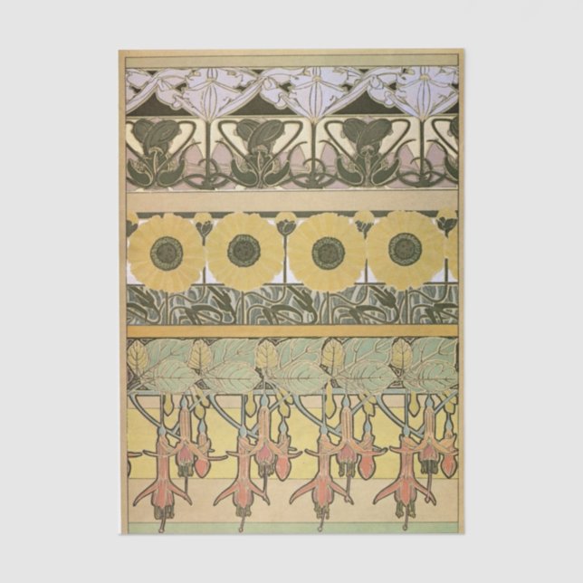 Art nouveau alphonse mucha fuschia sunflower flora tissue paper (Front)
