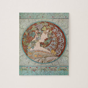 Art Nouveau Alphonse Mucha Ivy Girl Poster Jigsaw Puzzle