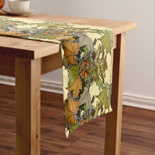 Art Nouveau Alphonse Mucha Maple Leaves Pattern Short Table Runner