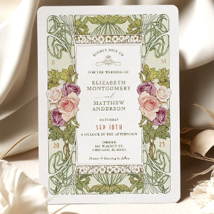 Art Nouveau Alphonse Mucha Mauve Dusty Rose Invitation