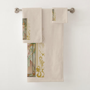 Art Nouveau Alphonse Mucha - Morning Awakening  Bath Towel Set