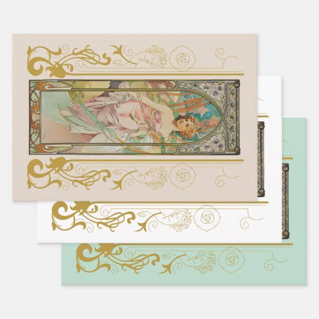 Art Nouveau Alphonse Mucha - Morning Awakening  Wrapping Paper Sheet (Set)