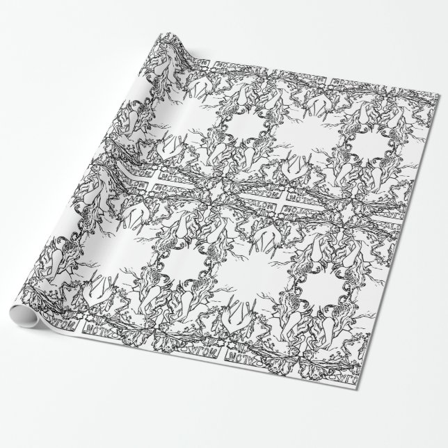 Art nouveau Alphonse Mucha salon black white Wrapping Paper (Unrolled)