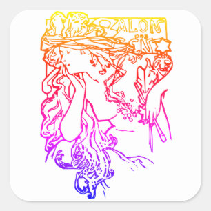 Art nouveau Alphonse Mucha salon woman colourful  Square Sticker