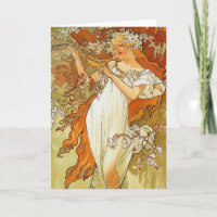 Art Nouveau Alphonse Mucha Spring Greeting Card