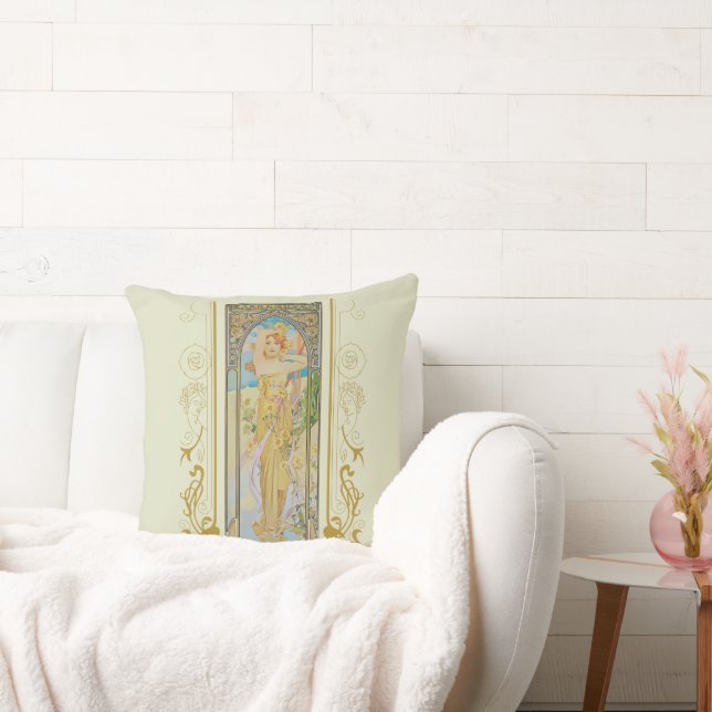 Art Nouveau Alphonse Mucha -The Brightness of Day  Cushion (Couch)