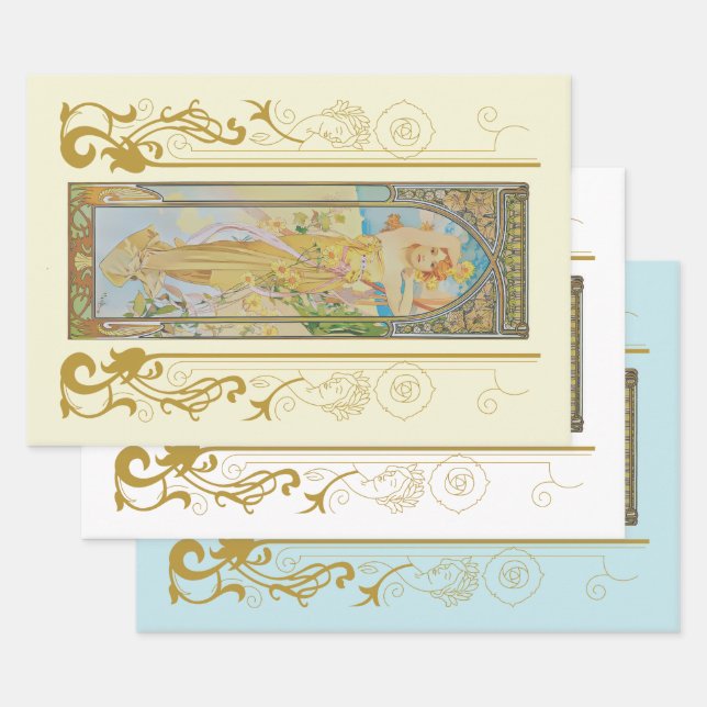 Art Nouveau Alphonse Mucha -The Brightness of Day  Wrapping Paper Sheet (Set)