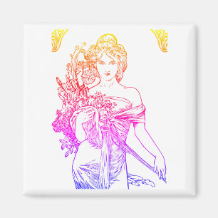Art nouveau Alphonse Mucha woman flowers Magnet