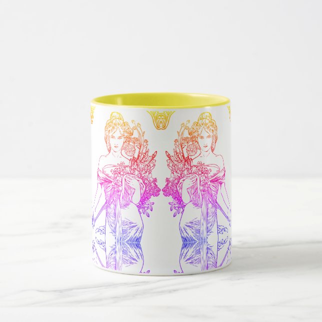 Art nouveau Alphonse Mucha woman flowers  Mug (Center)