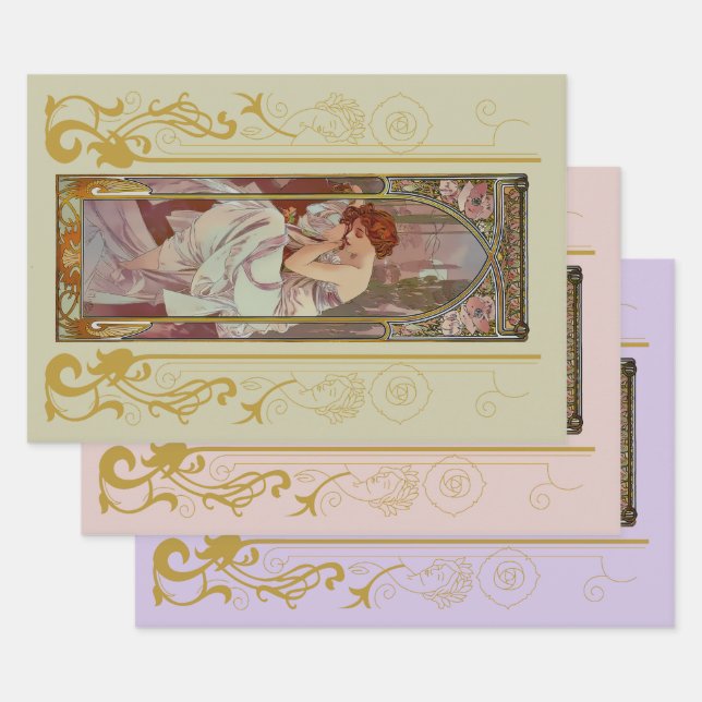 Art Nouveau Alphonse Mucha Wrapping Paper Sheet (Set)