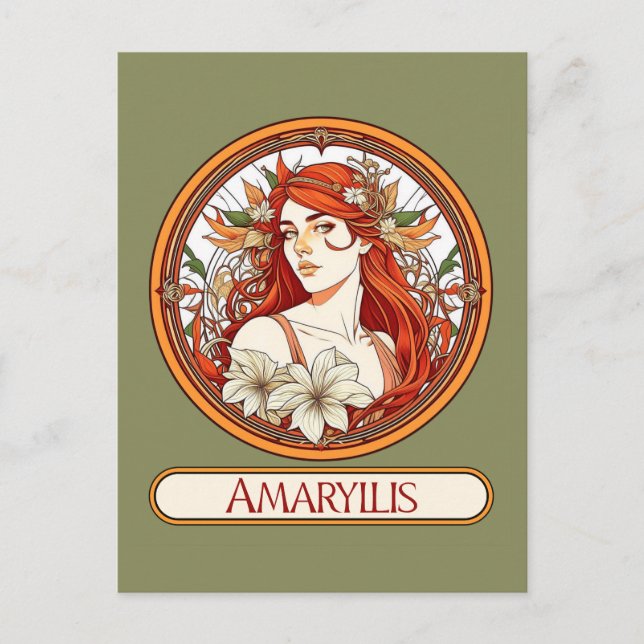 Art Nouveau Amaryllis Woman Postcard (Front)