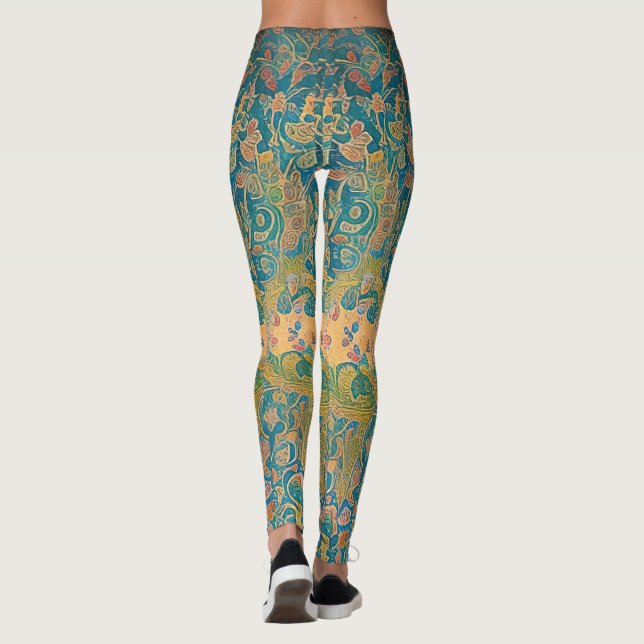Art nouveau and Persian art- inspired digital art  Leggings (Back)
