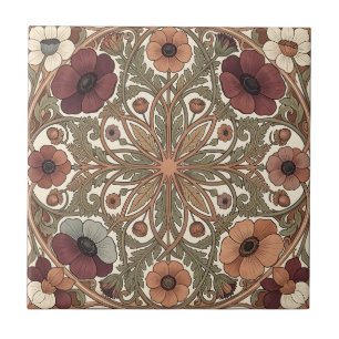 Art Nouveau Anemone Floral Circular Tile