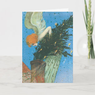 Art Nouveau Angel bringing the Christmas Tree Holiday Card
