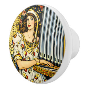 Art Nouveau Angel Organ Player Vintage Music Ceramic Knob
