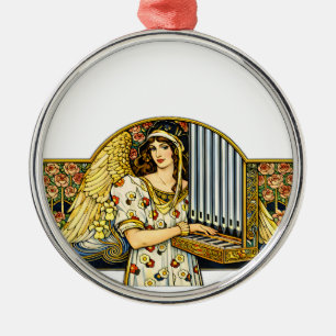 Art Nouveau Angel Organ Player Vintage Music  Metal Tree Decoration