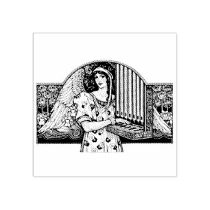 Art Nouveau Angel Organ Player Vintage Music  Rubber Stamp