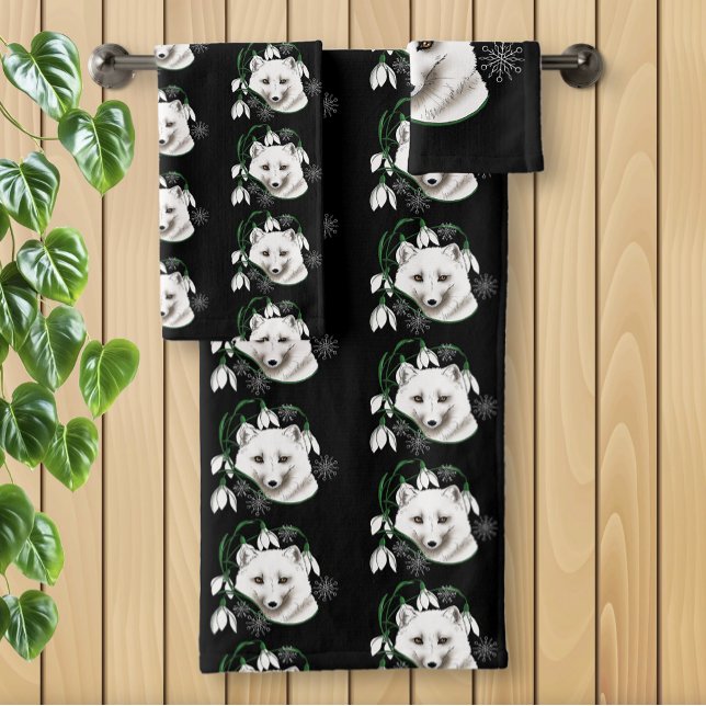 Art Nouveau Arctic White Fox Bath Towel Set (Creator Uploaded)
