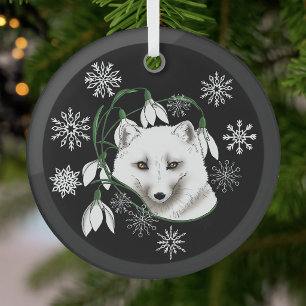 Art Nouveau Arctic White Fox Glass Tree Decoration