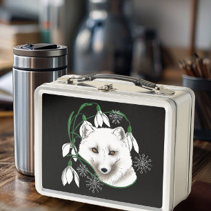 Art Nouveau Arctic White Fox Metal Lunch Box