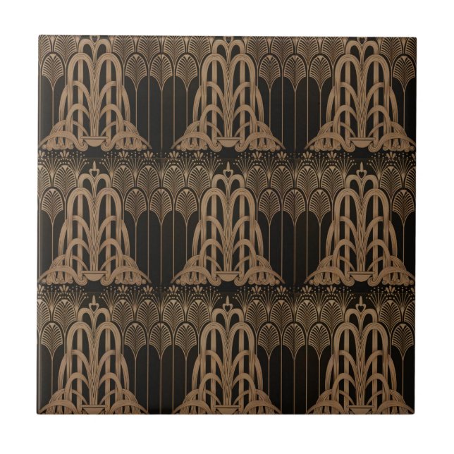 Art nouveau,art deco,Black,bronse,elegant,chic,pat Tile (Front)