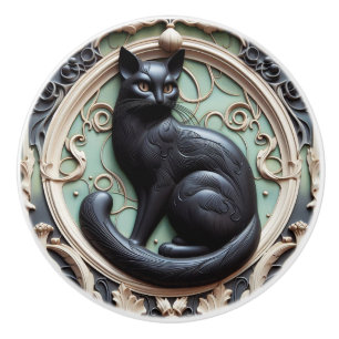 Art Nouveau Art Deco Black Cat Ceramic Knob