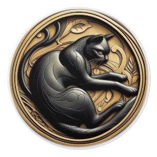 Art Nouveau Art Deco Black Cat Ceramic Knob