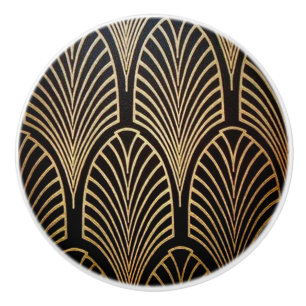 Art nouveau, art deco, fan pattern, bronze,gold,bl ceramic knob