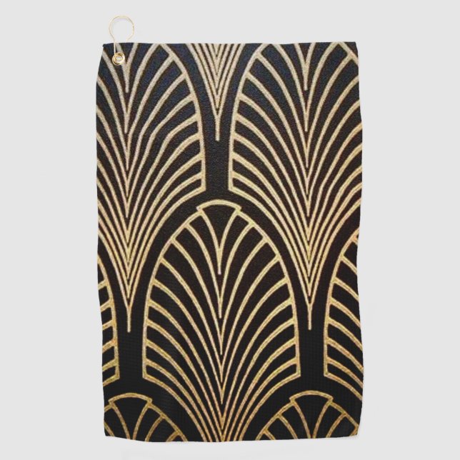 Art nouveau, art deco, fan pattern, bronze,gold,bl golf towel (Front)