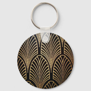 Art nouveau, art deco, fan pattern, bronze,gold,bl key ring