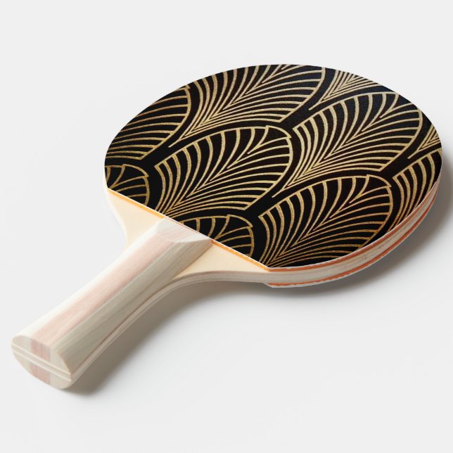 Art nouveau, art deco, fan pattern, bronze,gold,bl ping pong paddle (Front Angle)