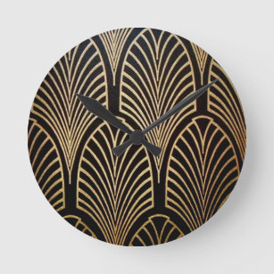 Art nouveau, art deco, fan pattern, bronze,gold,bl round clock