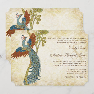 Art Nouveau Art Deco Peacock Birds Wedding Invitation
