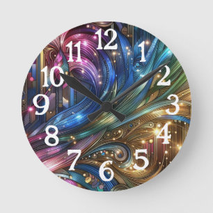 Art Nouveau Art Deco Rainbow Circuit Board Round Clock