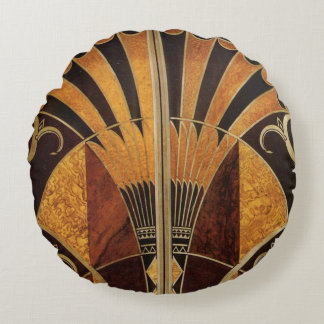 art Nouveau,art deco, vintage, multi wood colours, Round Cushion
