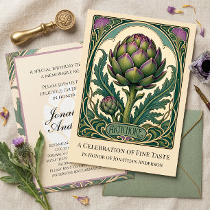 Art Nouveau Artichoke Elegant Vintage Dinner Party Invitation