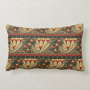 Art Nouveau Arts & Crafts Dragonfly Floral Frieze Lumbar Cushion
