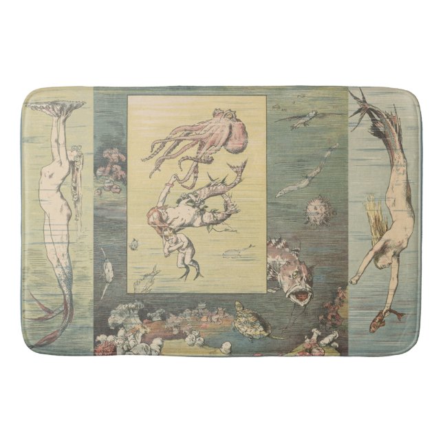 Art Nouveau Atlantis Mermaids #60 Bath Mat (Front)