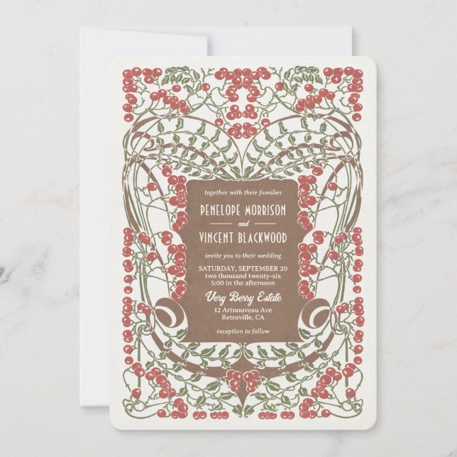 Art Nouveau August Berries Wedding Elegance Invitation (Front)