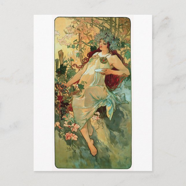 Art Nouveau ~ Autumn by Alphonse Mucha Postcard (Front)