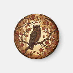 Art Nouveau Autumn Owl Forest Magnet